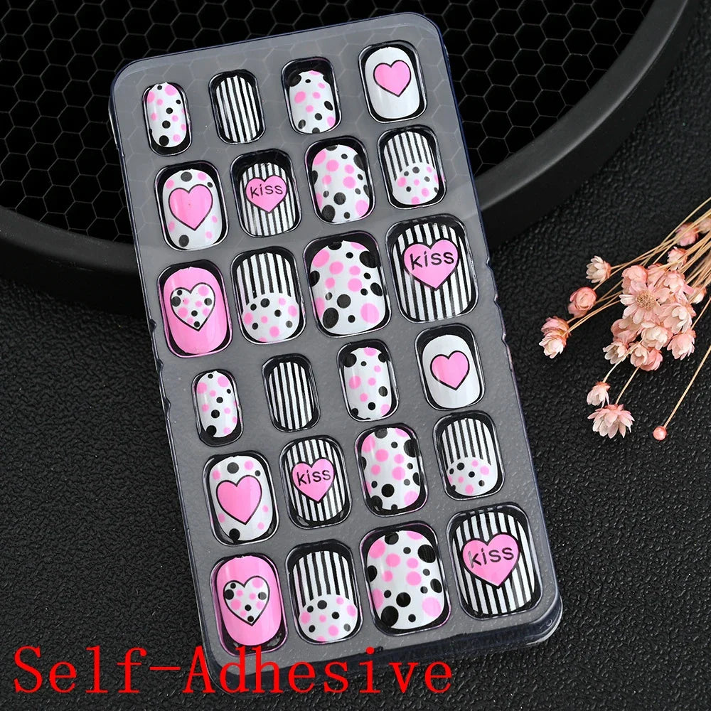 12pcs/Box Children Acrylic Fake Nails Safe Non-Toxic Adhesive Fake Nail DIY Artificial Fingernails for Girls Children's Day Gift