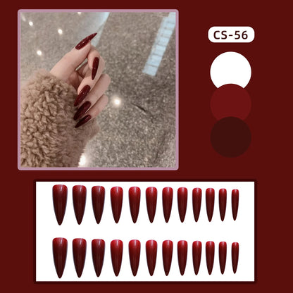 24pcs Super Long Stiletto Fake Y2K Nails Press On Vintage Wine Red False Nails With Designs Full Cover Fashion Almond Nail Tips