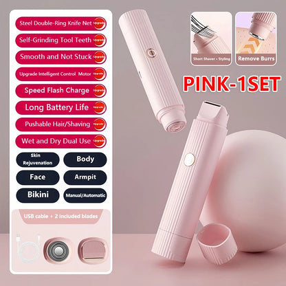 Waterproof 2in1 Electric Shaver for Women Bikini Hair Trimmer Wet Dry Use Dual Head Detachable Cordless Rechargeable
