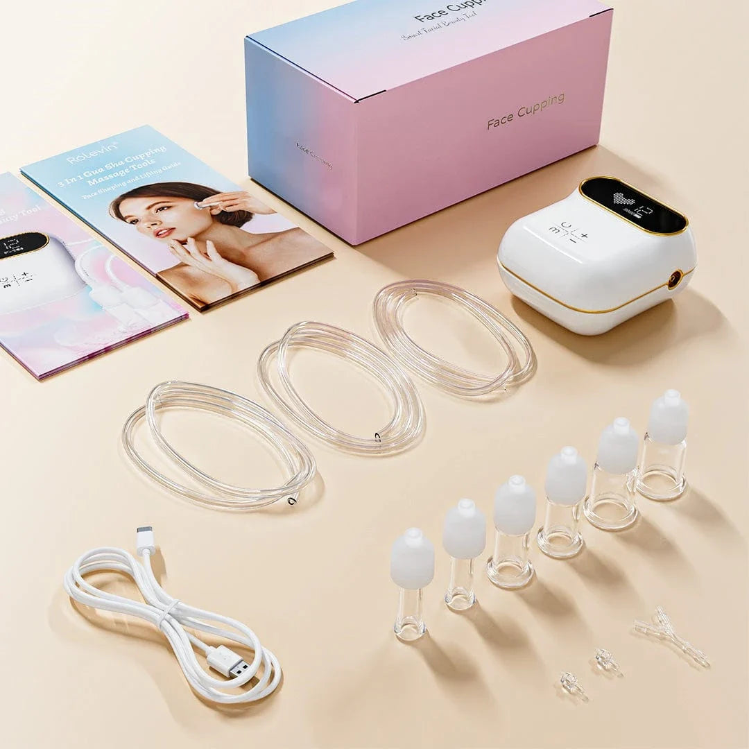 Scraping Massager 6Pcs Facial Cupping Therapy Set Glass Electric Vacuum Cupping 3 in 1 Gua Sha Facial Tools Puffiness Reduction