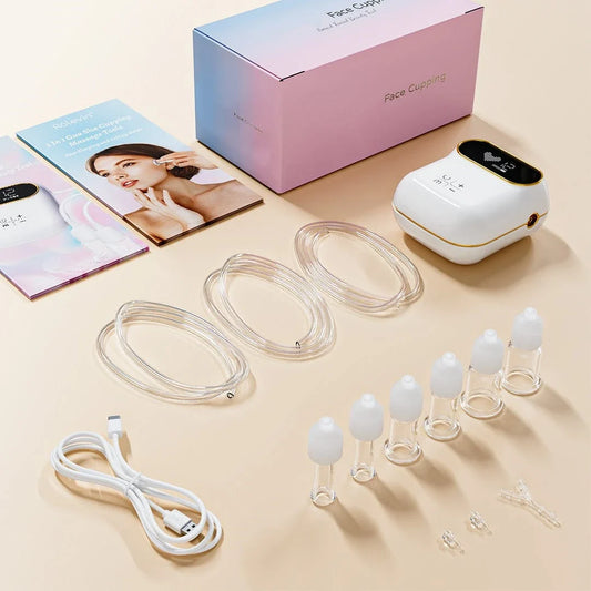 Scraping Massager 6Pcs Facial Cupping Therapy Set Glass Electric Vacuum Cupping 3 in 1 Gua Sha Facial Tools Puffiness Reduction