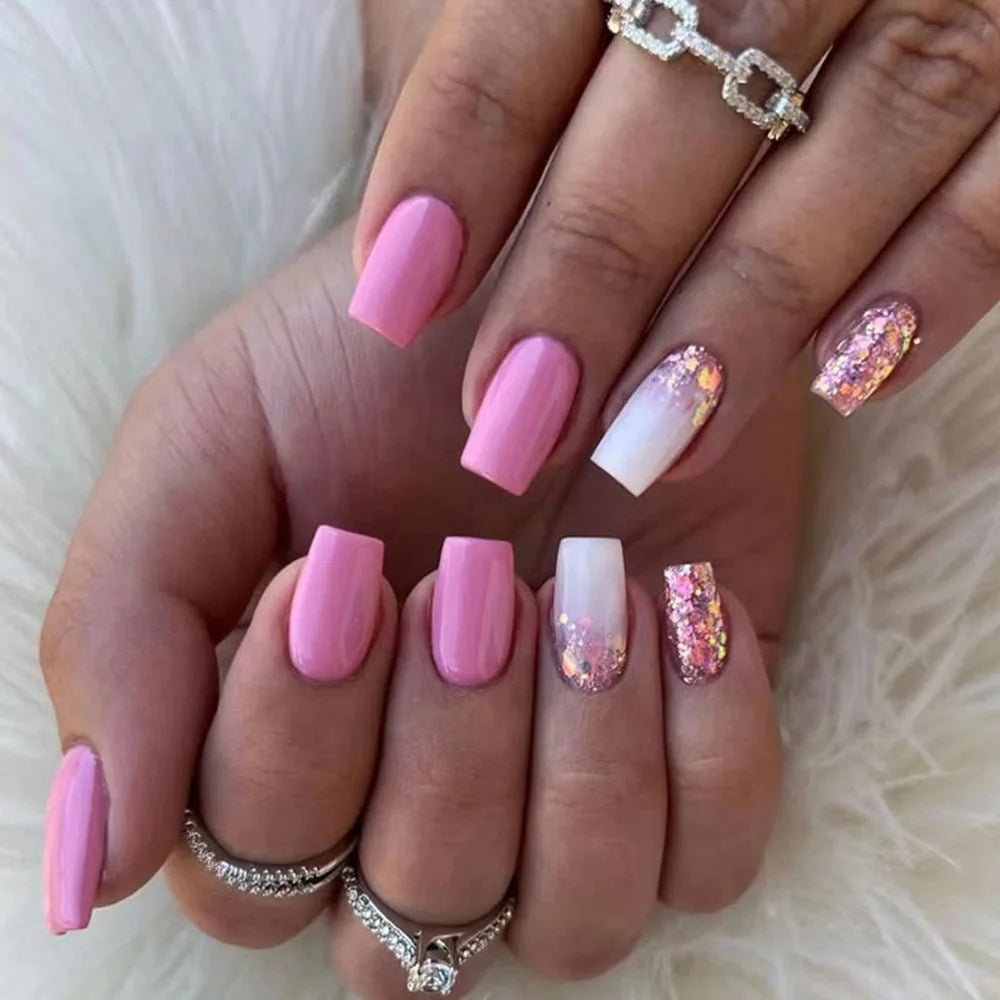 24pcs Press on Nails Flower Design Mid-length Ballet False Nail Fashion Brown Full Cover Manicure Tips Datachable Fake Nails Set