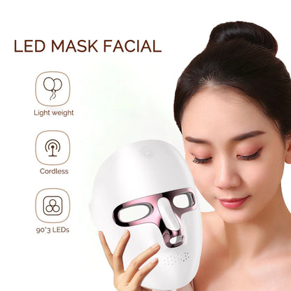 Recharge LED Facial Mask 7 Colors Face Skin Care Mask Anti Acne Therapy Skin Rejuvenation Wrinkle Removal Skin Brightening
