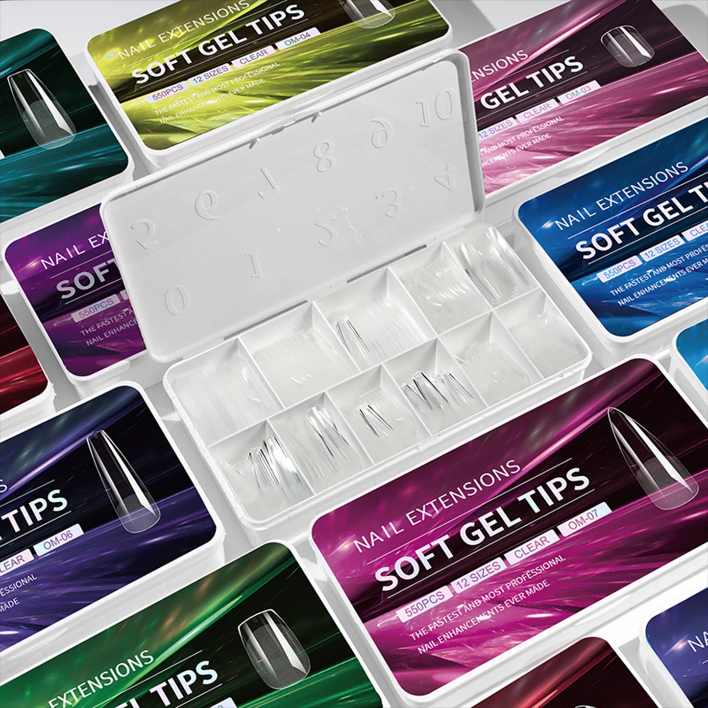 550pcs Soft Gel Nail Tips False Nails Tip Semi-matte Fingertip French Coffin Almond Capsules Full Cover Nails Extension Tools