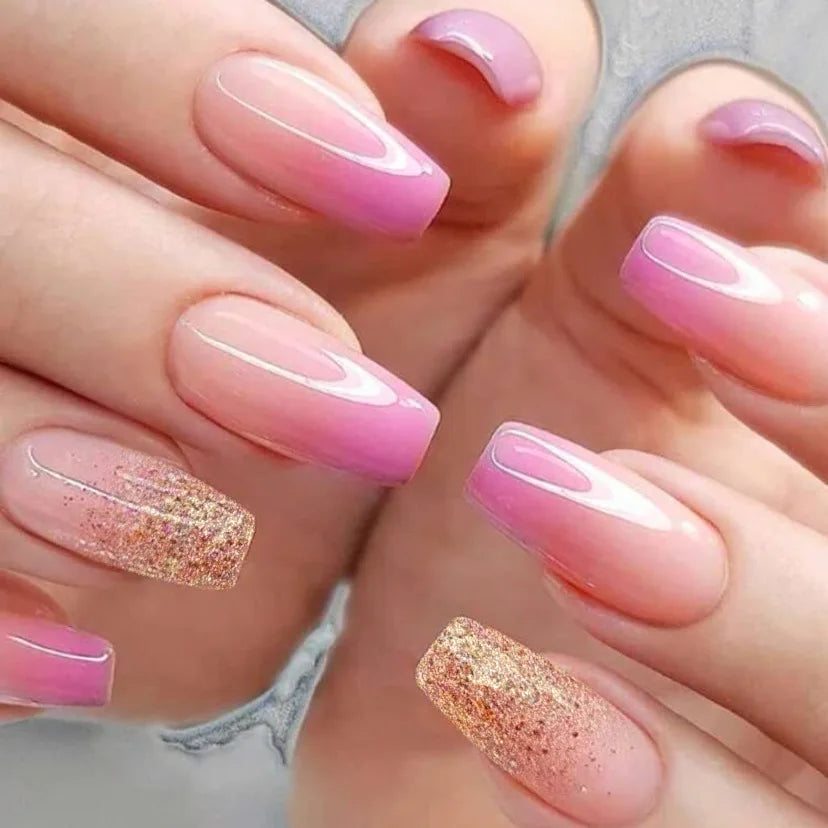 24pcs Press on Nails Flower Design Mid-length Ballet False Nail Fashion Brown Full Cover Manicure Tips Datachable Fake Nails Set