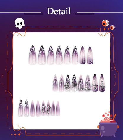 Halloween Cool Spice Style Spider Skull False Nails Purple Halo Dyeing Detachable Finished Fake Nails Press on Nail with Glue