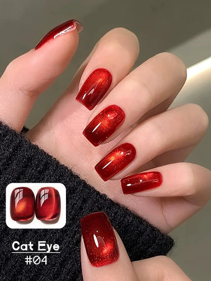 1-6pcs WS New Year Nails Autumn Winter Red Nails Golden Cat Eye Gel Nail Polish 2025 Y2K Nails Flash Whitening Popular Nail Art