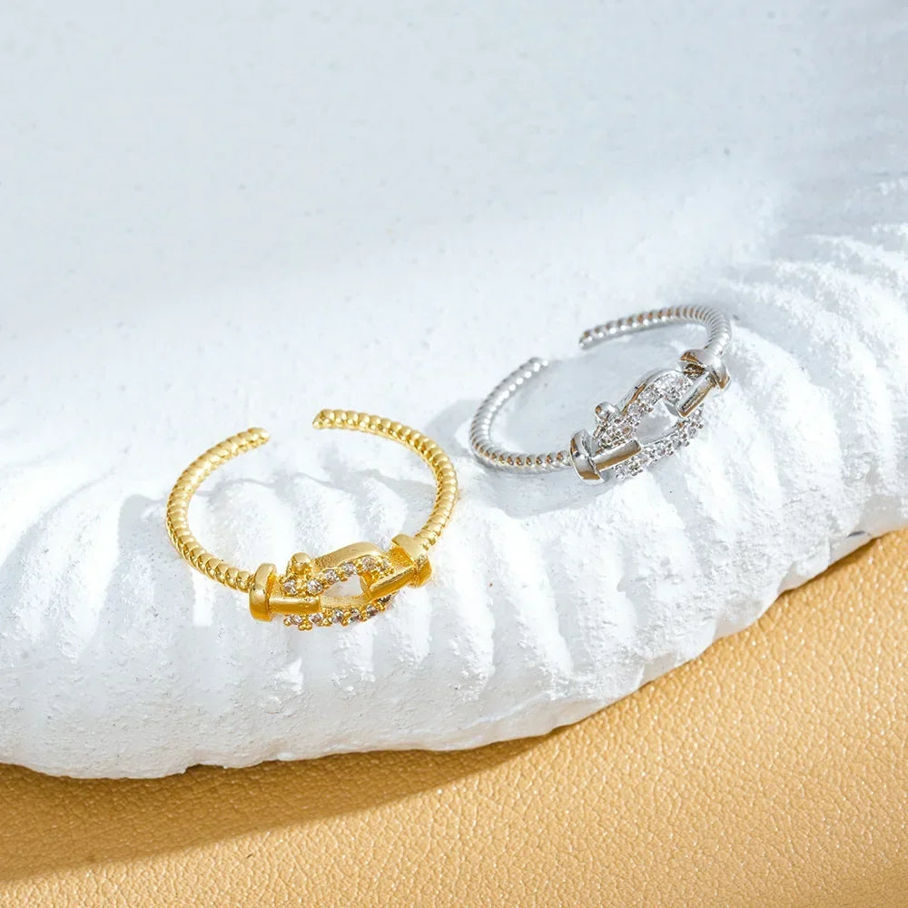 103 A horseshoe-shaped opening ring for women, versatile, slightly set, niche, light luxury style, heavy industry