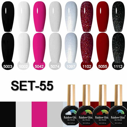 Rainbow Ghini 15ML 8Pcs/Set Nude Glitter Gel Nail Polish HEMA TPO FREE Colorful Nail UV LED Hybrid Gel Varnish All For Manicure
