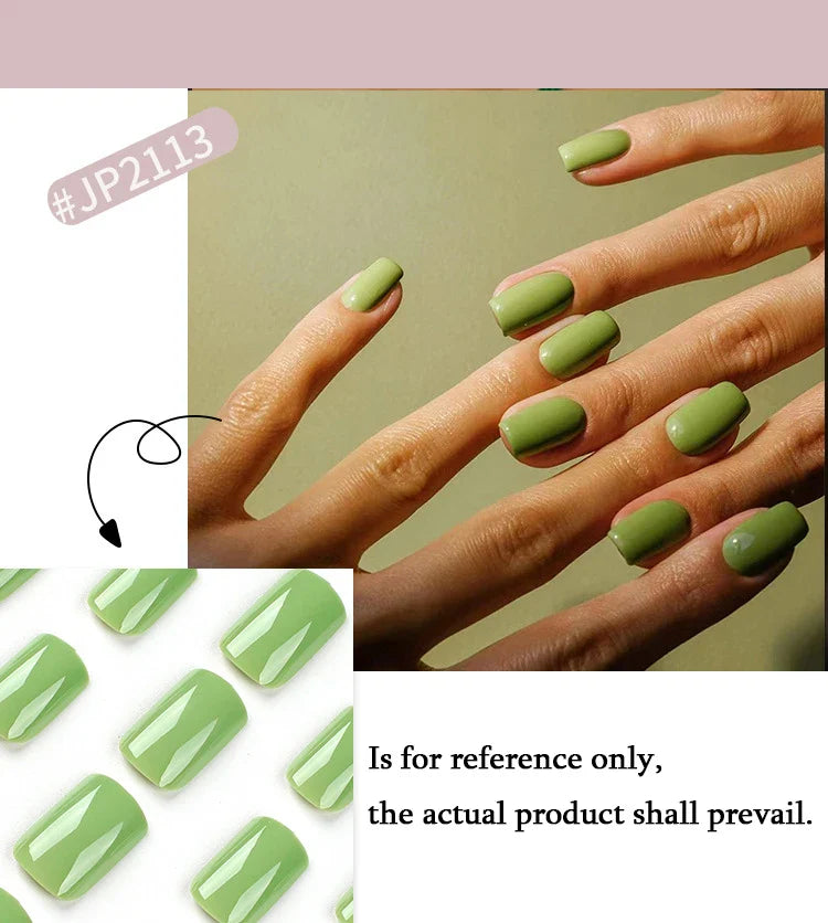Solid Color Wearable Nail Art Fashion Red Blue Rose Pink Square Shape Finished False Nails Press on Nails with Glue Wholesale