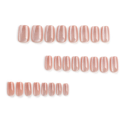 24pcs/set cat eyes fake nails for women girls red brown green blue grey sparkling short tips faux ongles press on false nail