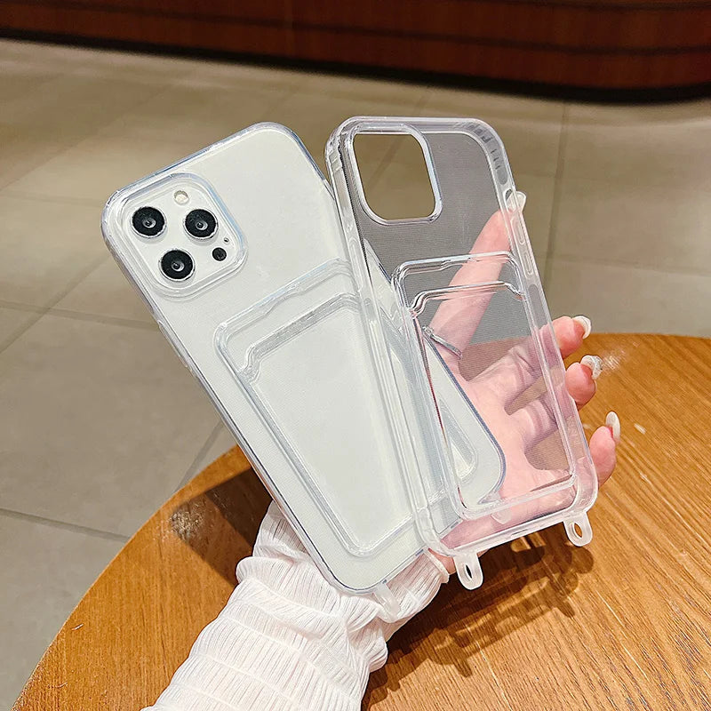 Card Holder Phone Case For iPhone 16 Pro Case iPhone 11 12 13 14 15 17 Pro Max SE XR 7 8 Plus Crossbody Lanyard Strap Rope Cover