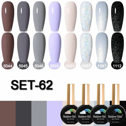 Rainbow Ghini 15ML 8Pcs/Set Nude Glitter Gel Nail Polish HEMA TPO FREE Colorful Nail UV LED Hybrid Gel Varnish All For Manicure