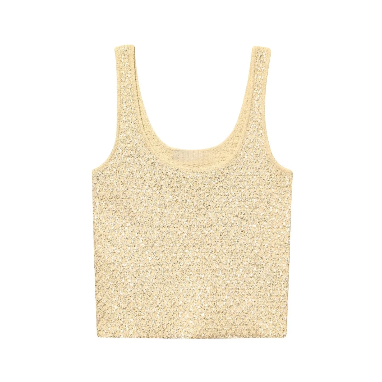 UNIZERA Fashion Temperament Sequin Knitted Jacket + Knitted Camisole Top Women's Clothing 2025 Summer New Products Set