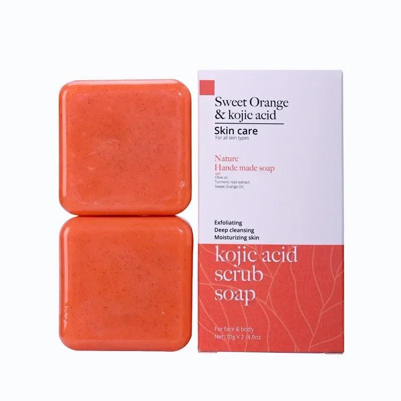 Kojic Acid & Sweet Orange Scrub Soap 70g/140g Glutathione Coconut Milk Cedar Turmeric Brightening Scrub Kojic Acid Scrub Soap