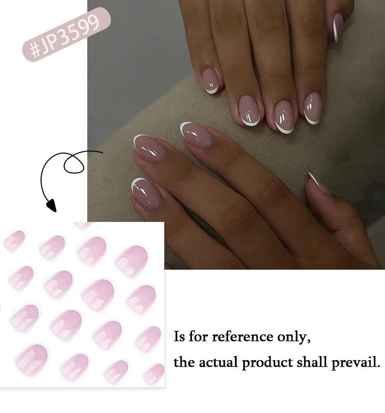 White French Classic Short Rround Nail Art Wearable Fashion Fake Nails Detachable Finished False Nails Press on Nails with Glue