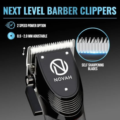 Novah Professional Hair Clippers for Men Cordless Fade Trimmer Set Electric Haircut Kit in Black with Precision Blade for Salon
