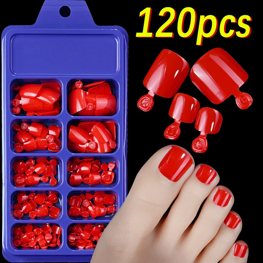 100/120pcs False Toenails French Short Square Full Cover Fake Toe Nails Acrylic Pink Clear White Press on Toenails For Women
