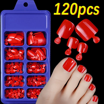 100/120pcs False Toenails French Short Square Full Cover Fake Toe Nails Acrylic Pink Clear White Press on Toenails For Women