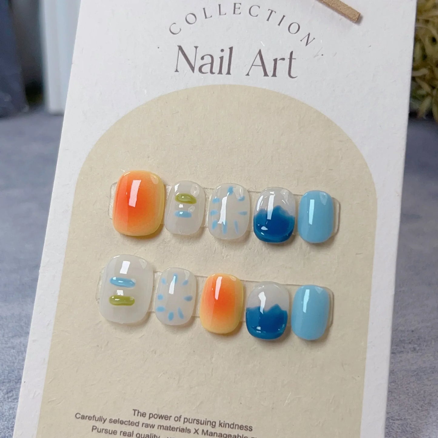 10Pcs Handmade Press on Nails Sweet Cute Fruit Full Cover Butterfly Rhinestone Short Square Ballerina Wearable Fake Nails Tips