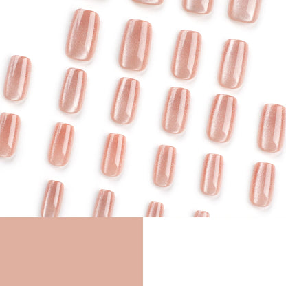 24pcs/set cat eyes fake nails for women girls red brown green blue grey sparkling short tips faux ongles press on false nail