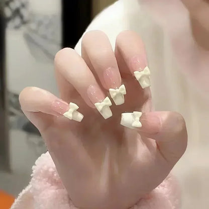 24Pcs Short Ballerina False Nail Tips with Pearl Detachable French Fake Nails Pink Cute Full Cover Press on Nails Manicure Tools