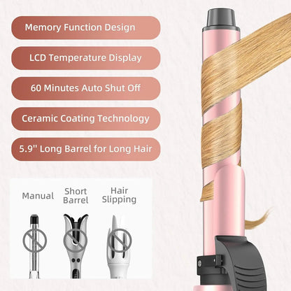 Rotating Curling Iron Automatic Curling Wand with 12 Temperature & Memory Mode Perfect for Beach Waves