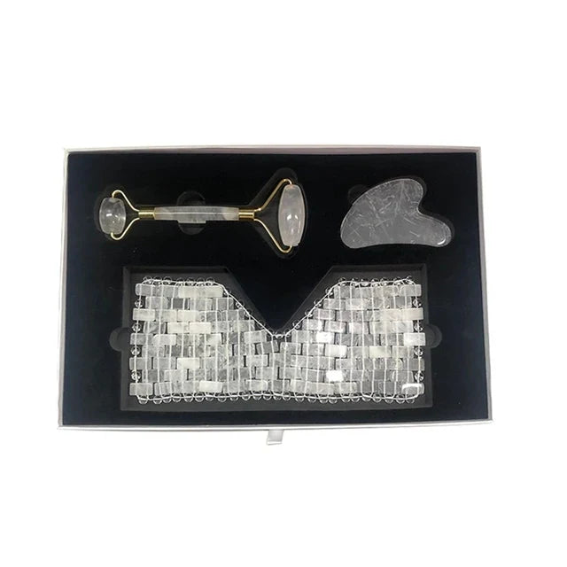 3Pcs Natural Jade Eye Mask Rose Quartz Jade Roller And Guasha Board Massager Set Cold therapy Scraper Skin Care With Box