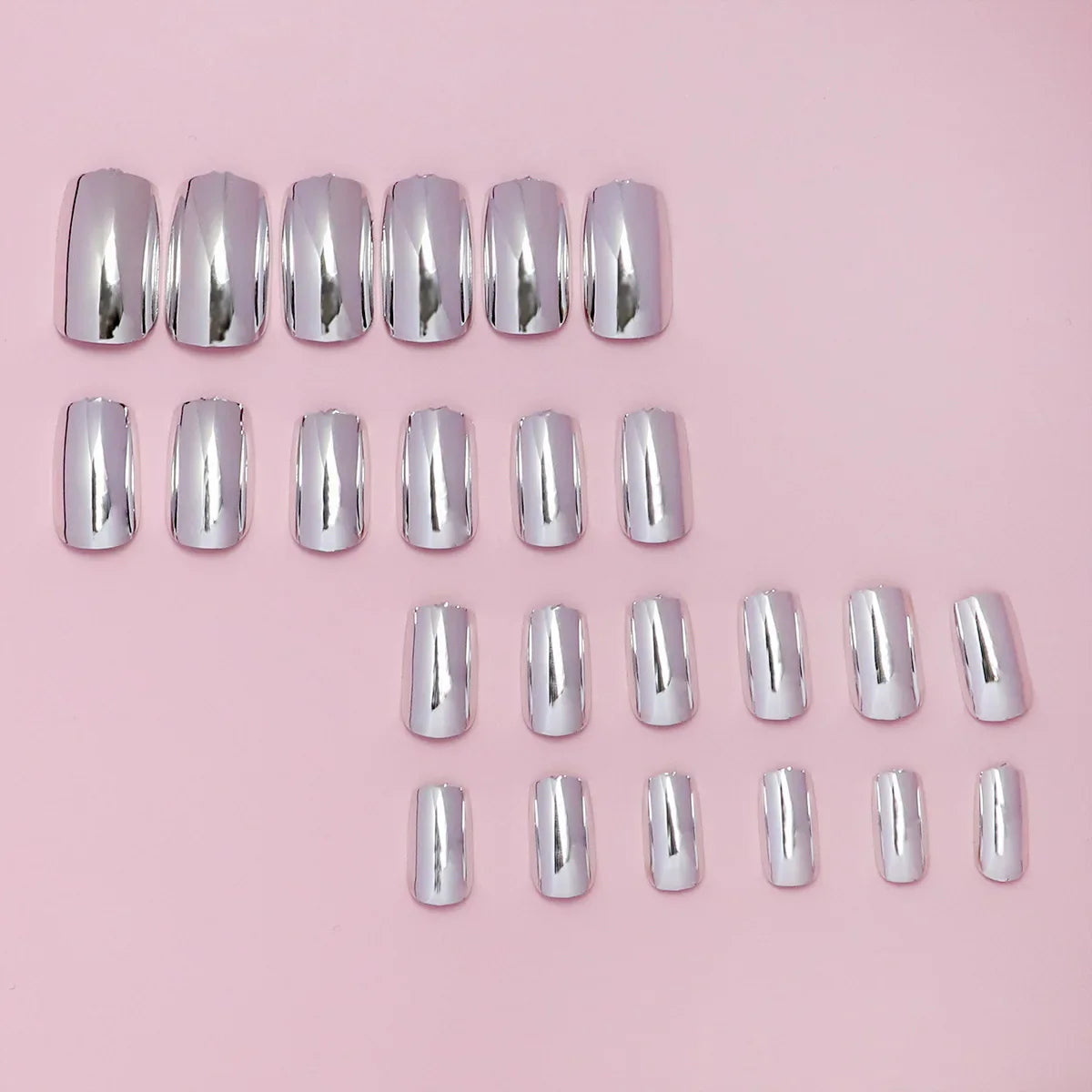 24pcs/set short fake nails metallic red black rose green blue silver golden square tips mirror effect press on false nail art