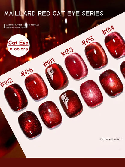 1-6pcs WS New Year Nails Autumn Winter Red Nails Golden Cat Eye Gel Nail Polish 2025 Y2K Nails Flash Whitening Popular Nail Art
