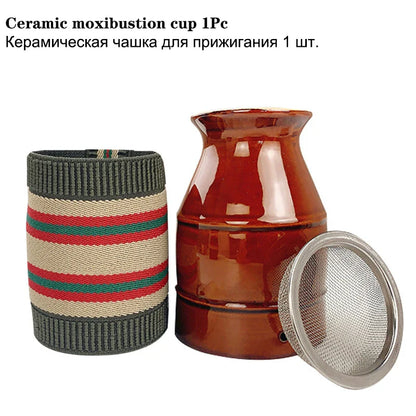 Moxa Therapy Warm Massager Clay Gua Sha Scraper Cup Ceramic Moxibustion Jar Muscle Relax Body Relaxation Natural Wild Wormwood