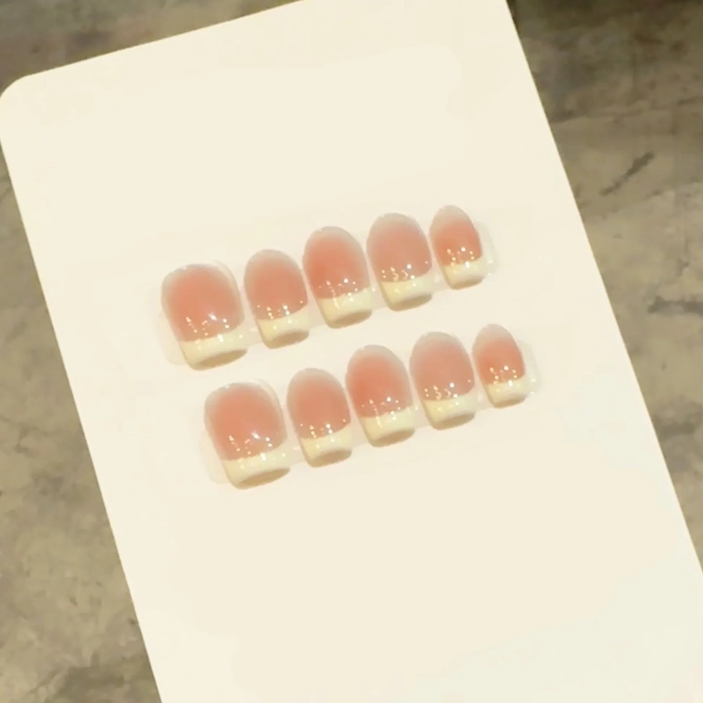 10pcs Handmade French Cat Eye Press on Nails Ins Simple Nude Pink Sweet Girl Fake Nails Reusable Wearable Korean False Nail Tips