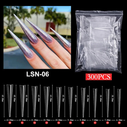 Super Long Sharp Nail Tips Fake Natural Transparent False Nails Durable Extension Acrylic UV Gel Manicure Salon Tools Supplies