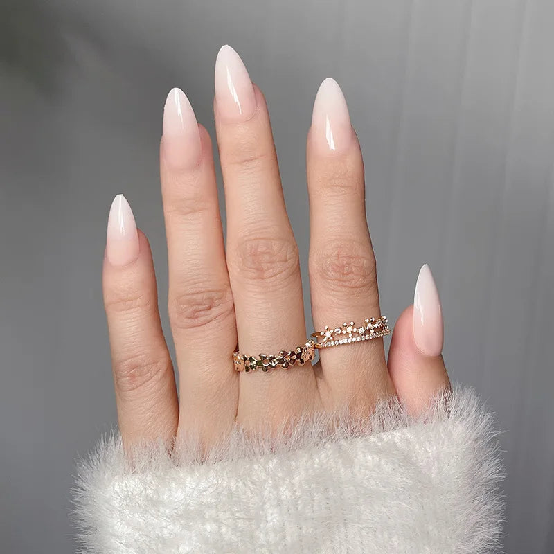 24Pcs Orange Gradient Almond Fake Nails Detachable Simple Pure Color Press On Fake Nails Tips With Glue Long y2k Pink Nails