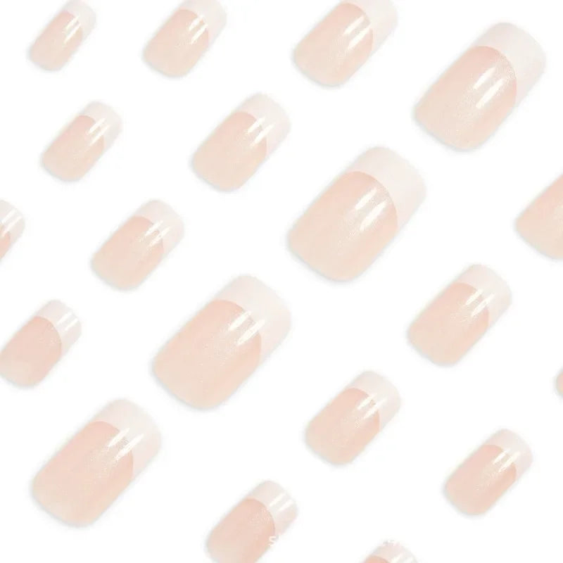 24 Pcs White French Acrylic Square Press on Nails Simple Short Medium Fake Nails with Tools Artificial Realistic False Nails Set