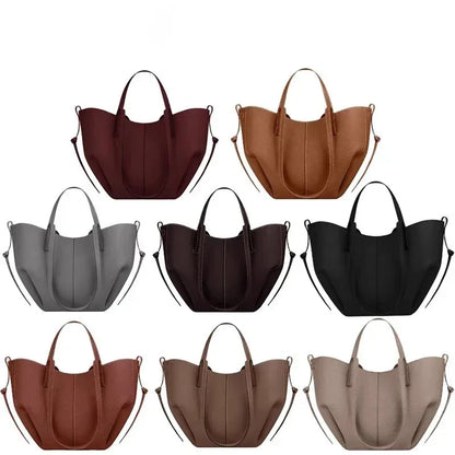 Y2K - French Luxury Large Capacity Women's Handbag, Leather Pleated Wing Bag, One Shoulder Underarm Handbag
