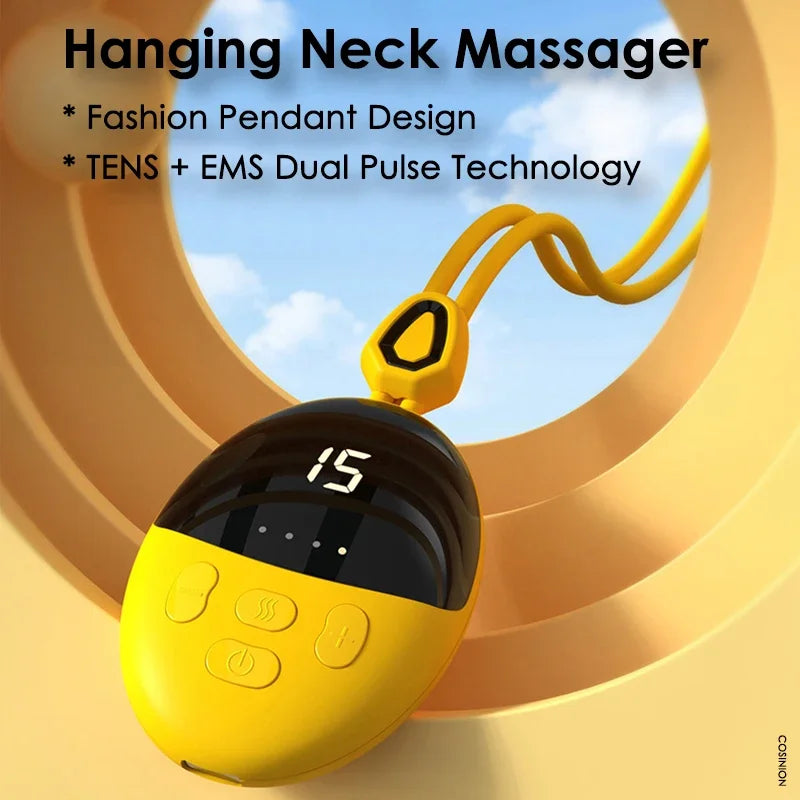 Mini Portable Smart Hanging Neck Massager Electric EMS TENS Pulse Hot Compress Cervical Spine Shoulder Massager For Relief Pain