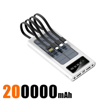 Xiaomi 200000mAh Solar Power Bank Large Capacity Mobile Power Fast Charging Battery With Dual USB 4 Cables For iPhone Samsung