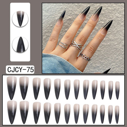 24pcs Super Long Stiletto Fake Y2K Nails Press On Vintage Wine Red False Nails With Designs Full Cover Fashion Almond Nail Tips