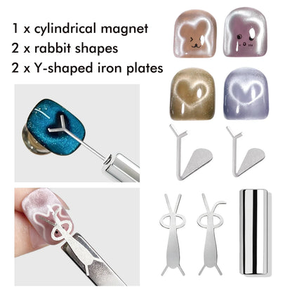 Nail Art Magnet Set Folded Ear Rabbit Cat Bear Cat Eye Magnet Stick Strong Heart-Shaped Magnet For DIY Gel Polish Magnetic Tools