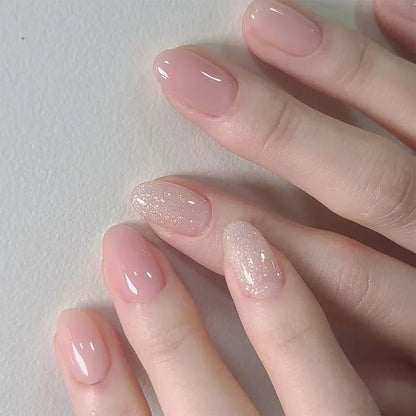 24Pcs Glitter Diamond Press On Nails Sweet Cute Girl Acrylic Nails Full Cover Short Square Fake Nails Wearable Manicure Nail Tip