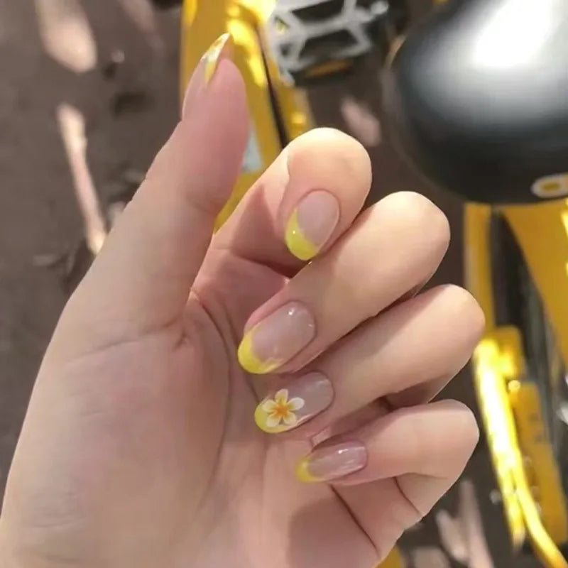 24pcs Pink Flower Almond Press on Nails Simple Fake Nails False Nails Artificial Tip Накладные Ногти Uñas Postizas Mujer 네일팁