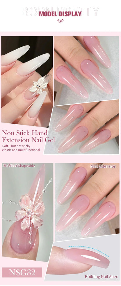 BORN PRETTY 15ml 3D Carving Jelly White Nude Non Stick Hand Solid Extension Nail Gel Polish Flower Acrylic Nail Art Building Gel