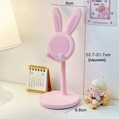 Cute Rabbit Phone Holder Stand Desktop Angle Height Adjustable Bunny Phone Stand for Selfie Watch Drama Support Bracket Table