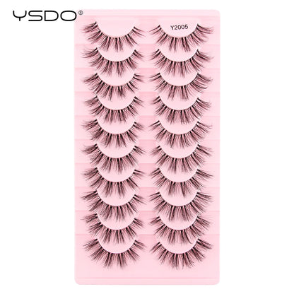 YSDO Natural Mink Eyelashes 3/6/10 Pairs Wispy Faux 3D Mink Lashes Short Fluffy Half False Eyelash Makeup Tools Cat Eye Lashes