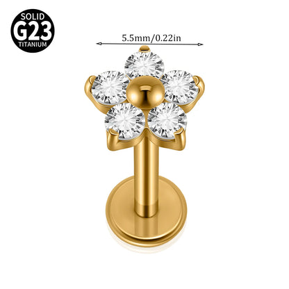 1/5PCS F-136 Implant Titanium Different Size Flower Zirconia Labret 16G Internal Threaded Cartilage Helix Lobe Earring Piercing