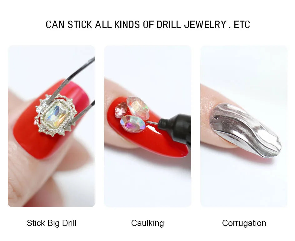 No Wipe Strong Nail Glue Rhinestone Nail Gel Adhesive For DIY Nail Art Gems Jewelry False Nails Extension Glue Stick The Drill