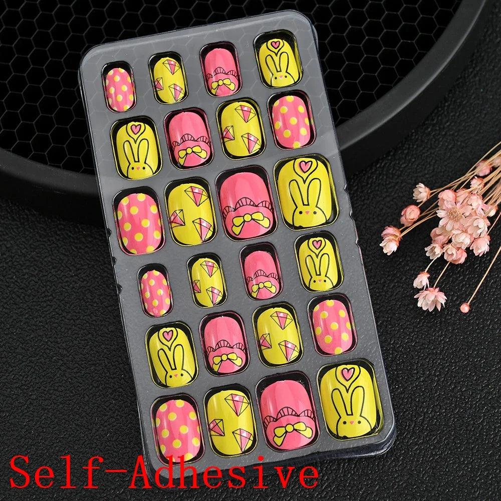 12pcs/Box Children Acrylic Fake Nails Safe Non-Toxic Adhesive Fake Nail DIY Artificial Fingernails for Girls Children's Day Gift