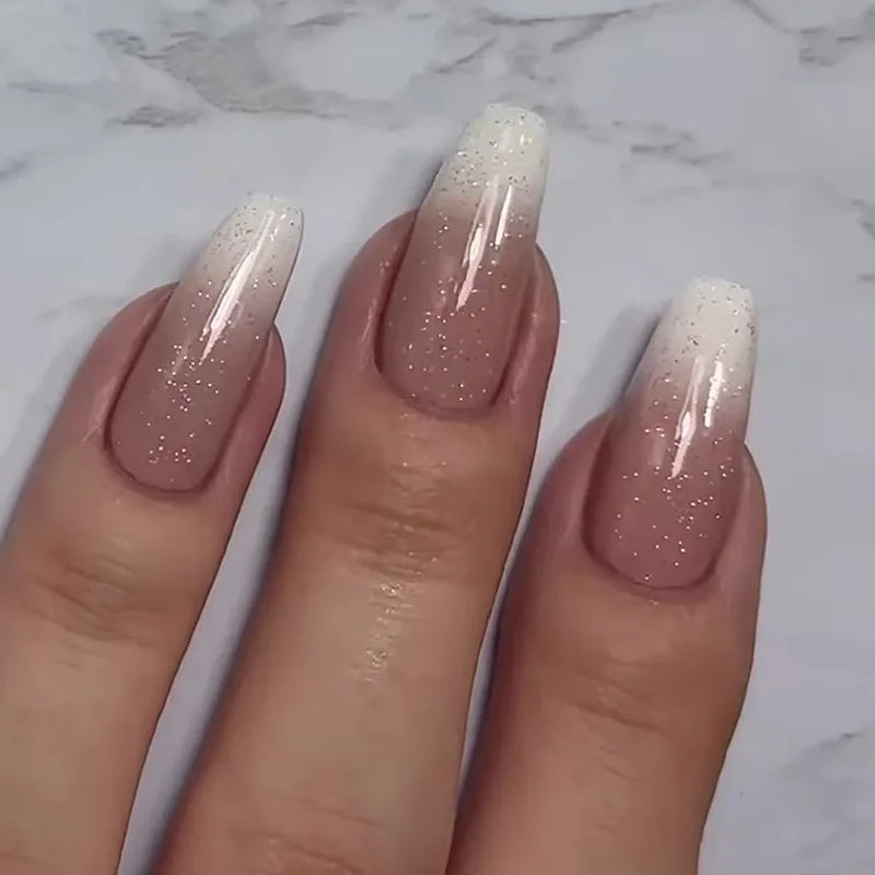 Nude Color Press On Nails 24Pcs Short Almond Fake Nails White French Tip Wearable False Nails Patches Women Girls DIY Manicure