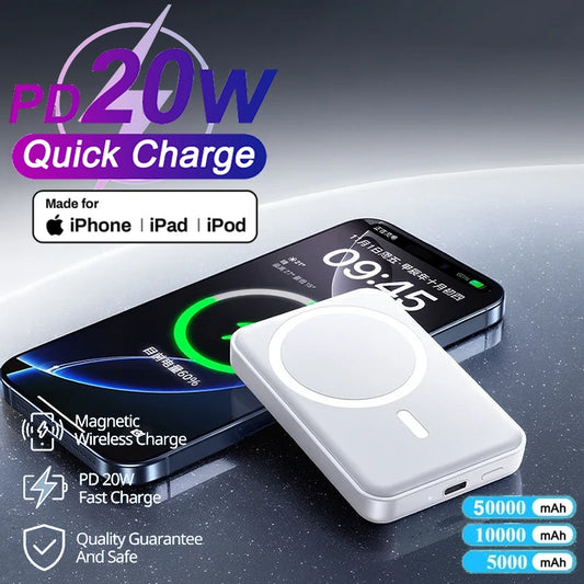 Original Magnetic 50000mAh Powerbank External Battery Portable Charger Fast Charging For Apple iPhone 12-17 Magsafes Power Bank